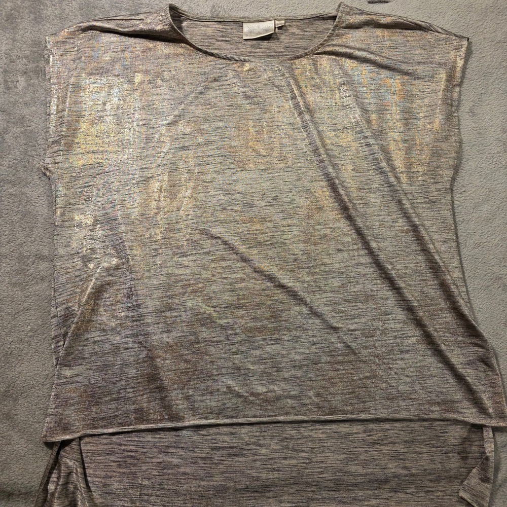 Dantelle Women XL Boho Gold Metallic Space Dye High Low Knit Tunic Gold Shimmer
